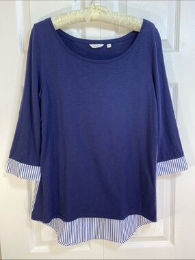 2 for $25 - Reitmans Navy Blue Long Sleeve Top with Striped Back and Cuffs, S
